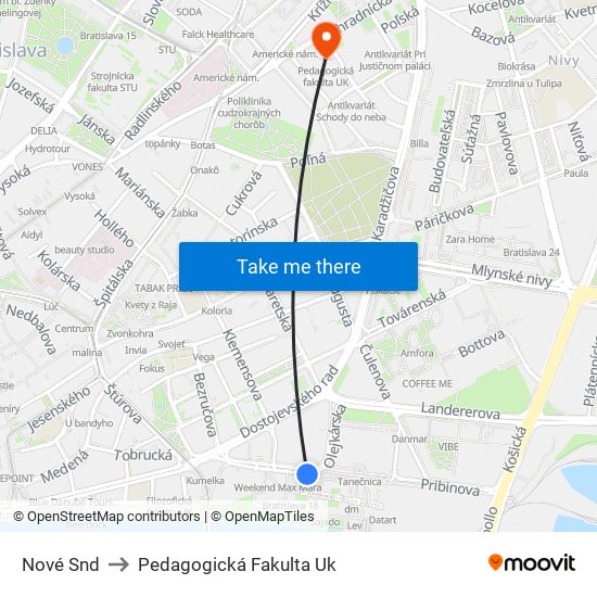 Nové Snd to Pedagogická Fakulta Uk map