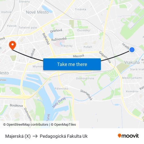 Majerská (X) to Pedagogická Fakulta Uk map