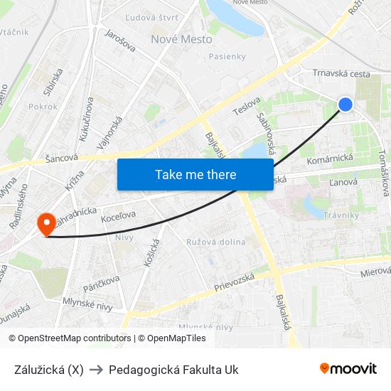 Zálužická (X) to Pedagogická Fakulta Uk map