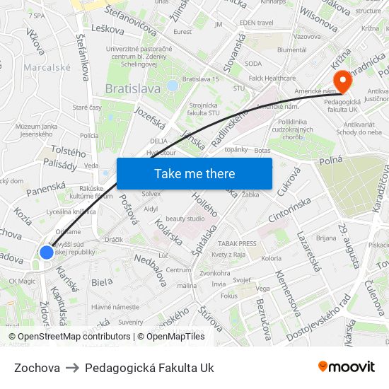 Zochova to Pedagogická Fakulta Uk map