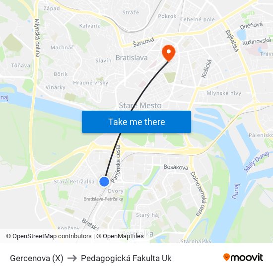 Gercenova (X) to Pedagogická Fakulta Uk map