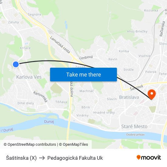 Šaštínska (X) to Pedagogická Fakulta Uk map