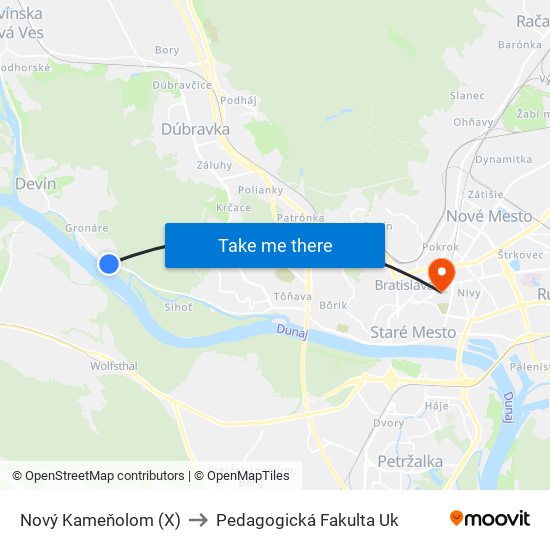 Nový Kameňolom (X) to Pedagogická Fakulta Uk map