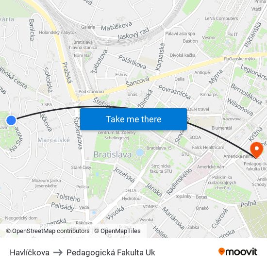 Havlíčkova to Pedagogická Fakulta Uk map