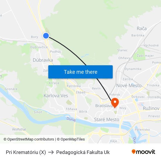 Pri Krematóriu (X) to Pedagogická Fakulta Uk map
