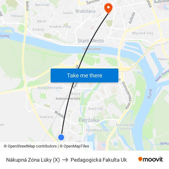 Nákupná Zóna Lúky (X) to Pedagogická Fakulta Uk map