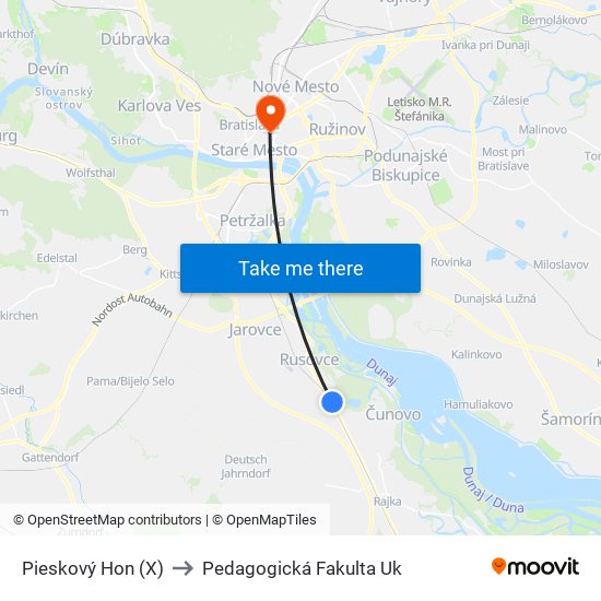 Pieskový Hon (X) to Pedagogická Fakulta Uk map