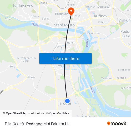 Píla (X) to Pedagogická Fakulta Uk map
