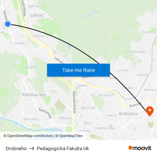 Drobného to Pedagogická Fakulta Uk map