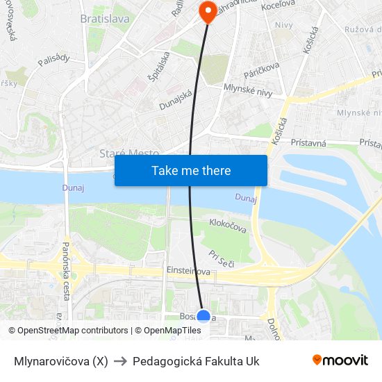 Mlynarovičova (X) to Pedagogická Fakulta Uk map