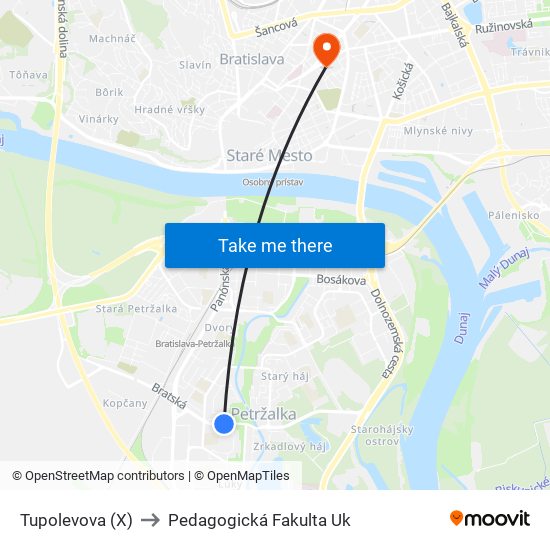 Tupolevova (X) to Pedagogická Fakulta Uk map