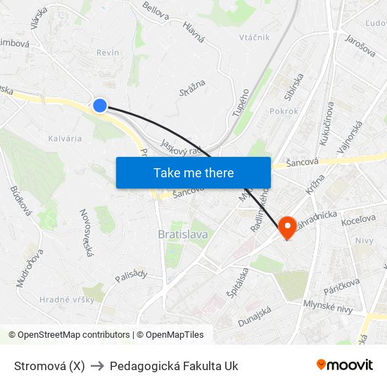 Stromová (X) to Pedagogická Fakulta Uk map