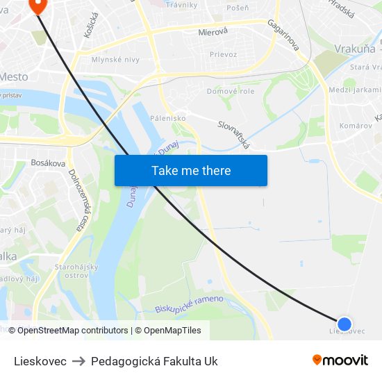 Lieskovec to Pedagogická Fakulta Uk map
