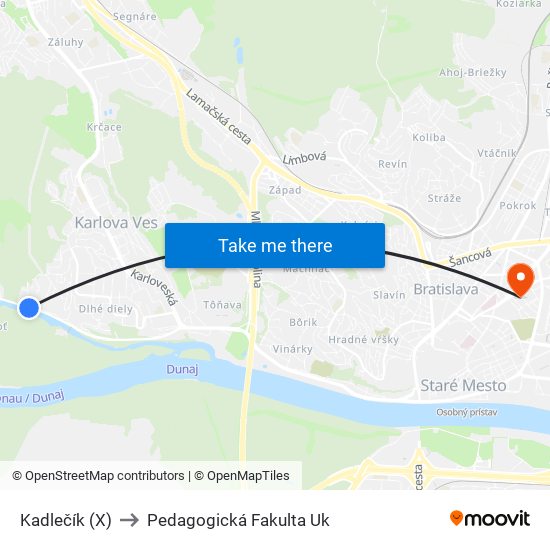 Kadlečík (X) to Pedagogická Fakulta Uk map