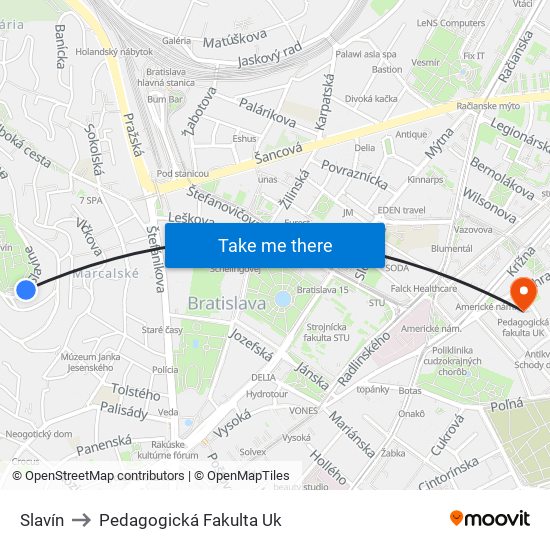 Slavín to Pedagogická Fakulta Uk map