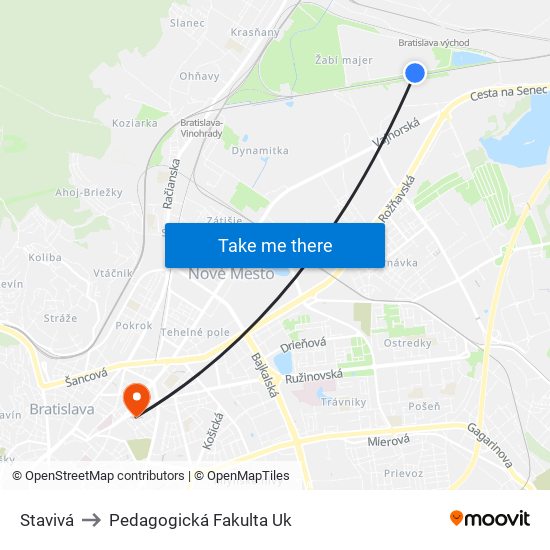 Stavivá to Pedagogická Fakulta Uk map