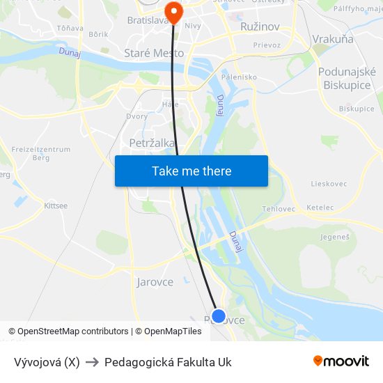 Vývojová (X) to Pedagogická Fakulta Uk map