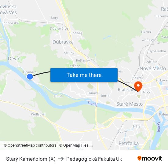 Starý Kameňolom (X) to Pedagogická Fakulta Uk map