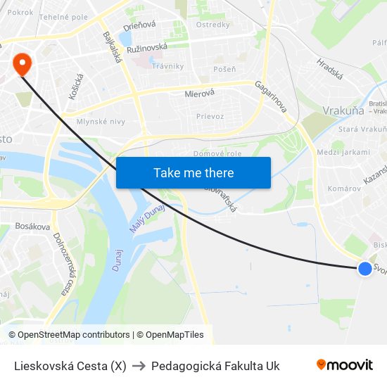 Lieskovská Cesta (X) to Pedagogická Fakulta Uk map