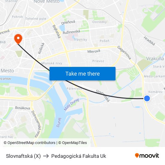 Slovnaftská (X) to Pedagogická Fakulta Uk map