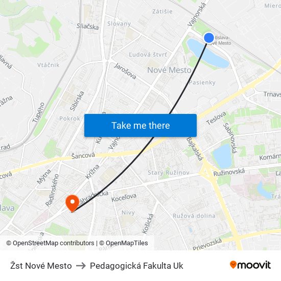 Žst Nové Mesto to Pedagogická Fakulta Uk map