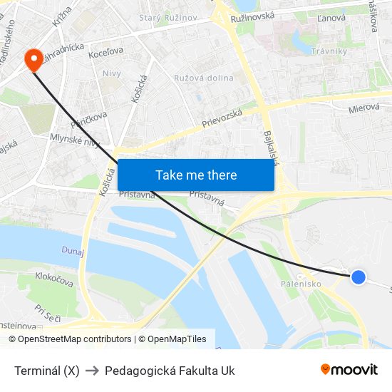 Terminál (X) to Pedagogická Fakulta Uk map