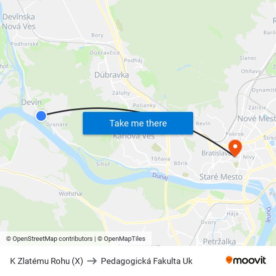 K Zlatému Rohu (X) to Pedagogická Fakulta Uk map