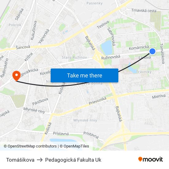 Tomášikova to Pedagogická Fakulta Uk map