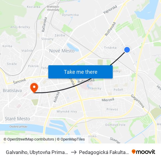 Galvaniho, Ubytovňa Prima (X) to Pedagogická Fakulta Uk map