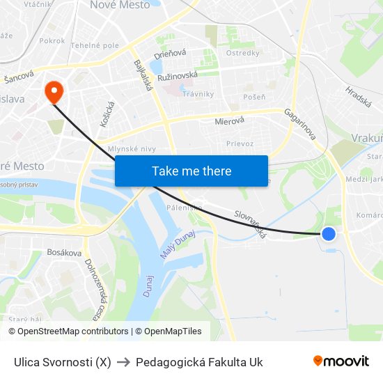 Ulica Svornosti (X) to Pedagogická Fakulta Uk map