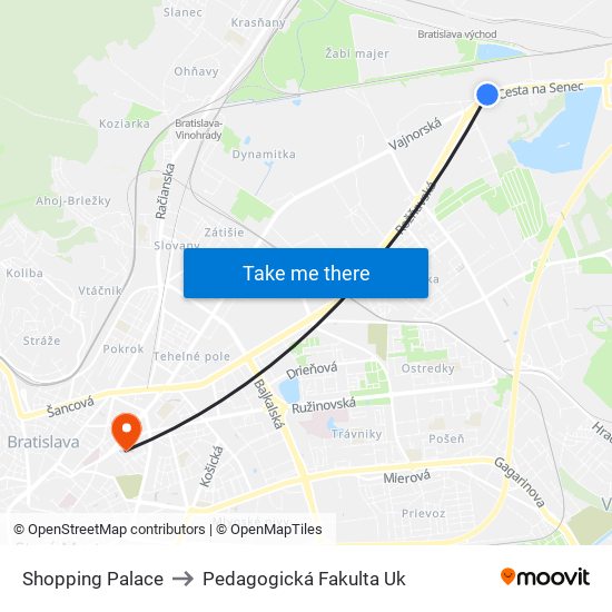 Shopping Palace to Pedagogická Fakulta Uk map