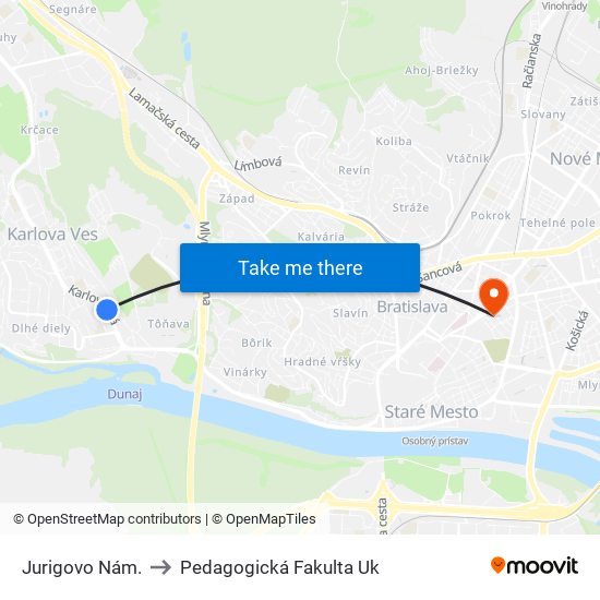 Jurigovo Nám. to Pedagogická Fakulta Uk map