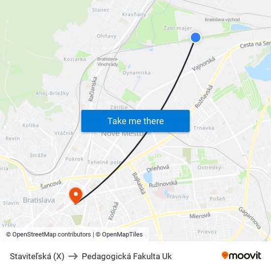 Staviteľská (X) to Pedagogická Fakulta Uk map