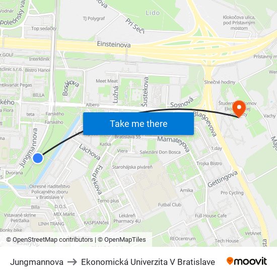 Jungmannova to Ekonomická Univerzita V Bratislave map