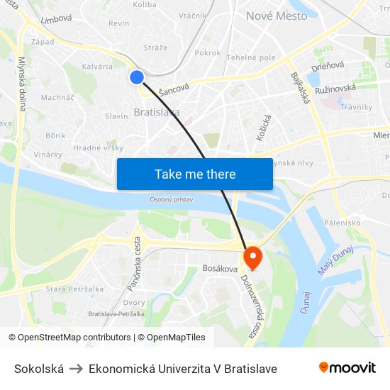 Sokolská to Ekonomická Univerzita V Bratislave map
