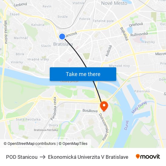 POD Stanicou to Ekonomická Univerzita V Bratislave map
