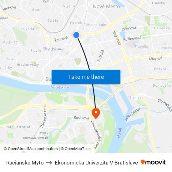 Račianske Mýto to Ekonomická Univerzita V Bratislave map