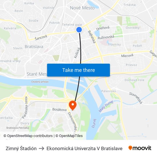 Zimný Štadión to Ekonomická Univerzita V Bratislave map