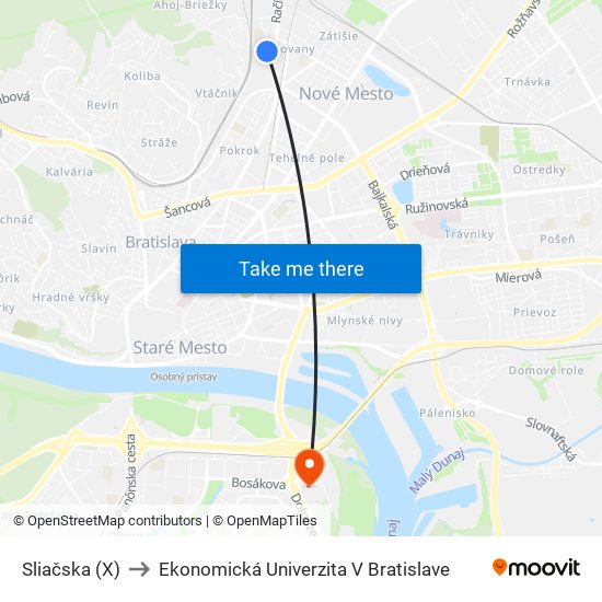 Sliačska (X) to Ekonomická Univerzita V Bratislave map