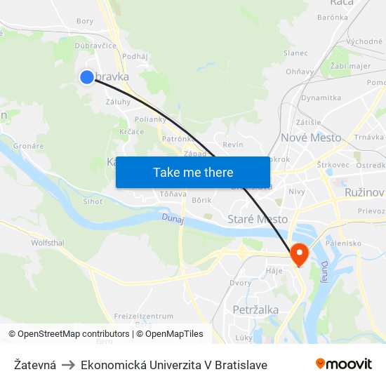 Žatevná to Ekonomická Univerzita V Bratislave map