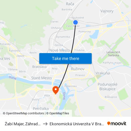 Žabí Majer, Záhrady (X) to Ekonomická Univerzita V Bratislave map