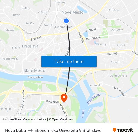 Nová Doba to Ekonomická Univerzita V Bratislave map
