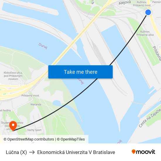 Lúčna (X) to Ekonomická Univerzita V Bratislave map