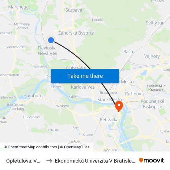 Opletalova, Vw5 to Ekonomická Univerzita V Bratislave map