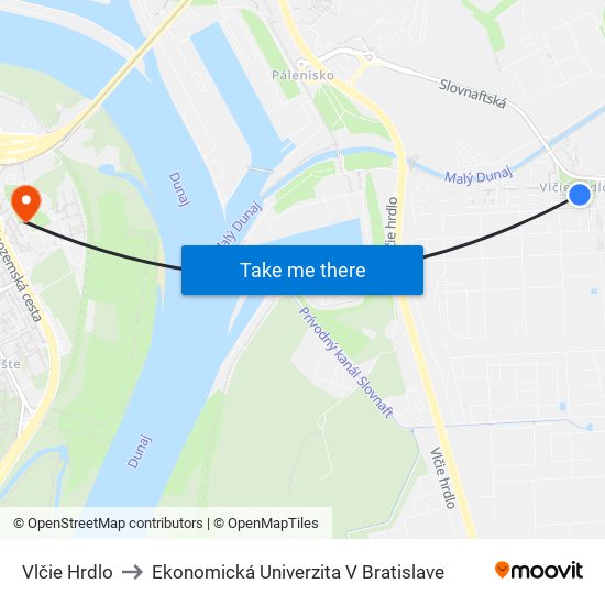 Vlčie Hrdlo to Ekonomická Univerzita V Bratislave map