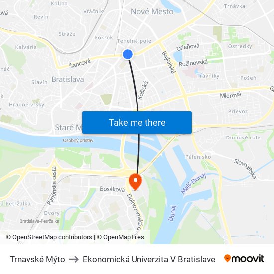 Trnavské Mýto to Ekonomická Univerzita V Bratislave map