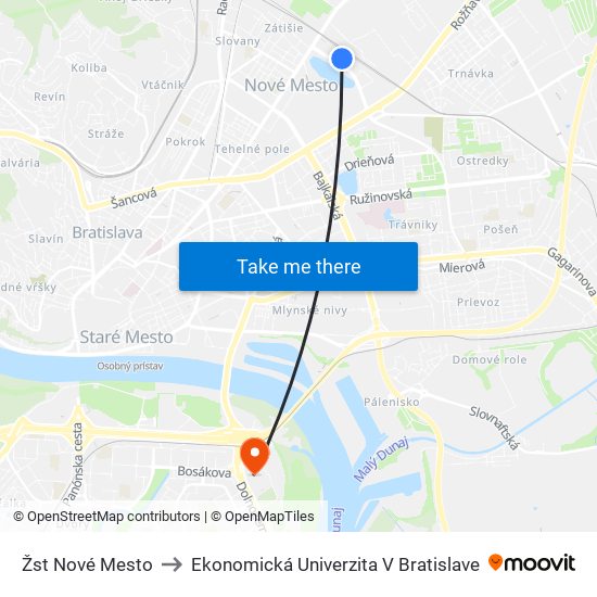 Žst Nové Mesto to Ekonomická Univerzita V Bratislave map