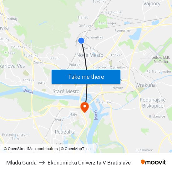 Mladá Garda to Ekonomická Univerzita V Bratislave map