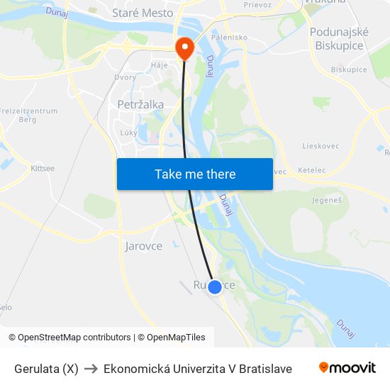Gerulata (X) to Ekonomická Univerzita V Bratislave map