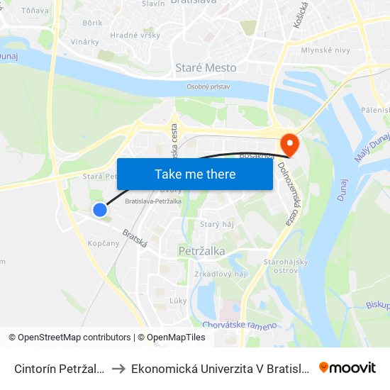 Cintorín Petržalka to Ekonomická Univerzita V Bratislave map